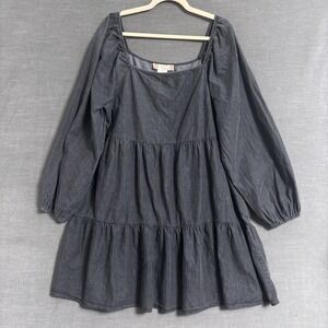 Flying Tomato Dress‎ 1X Gray Boho Balloon Sleeve Tiered Grunge Cottage Peasant